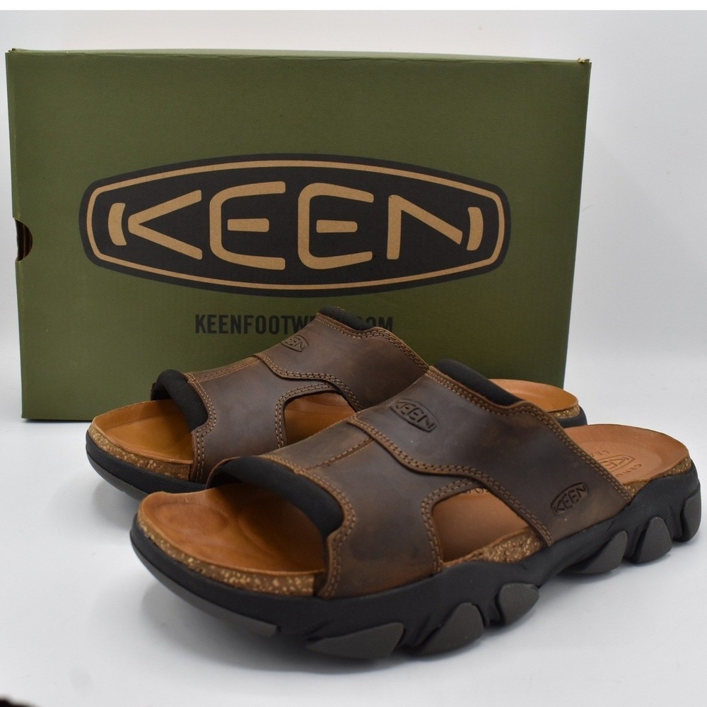 Keen Mens Size 11.5 Daytona II Bison Brown Black Leather Slides Sandals Shoes